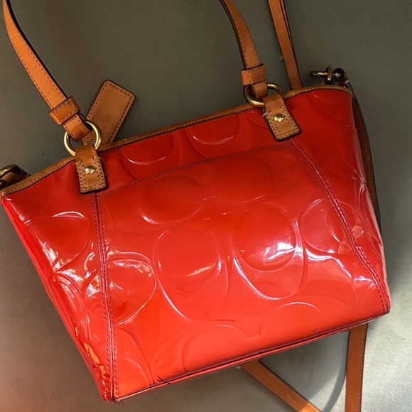 Coach Orange Patent Leather Crossbody Tote Shoulder Bag Zipper Closure Vintage - Picture 6 of 17